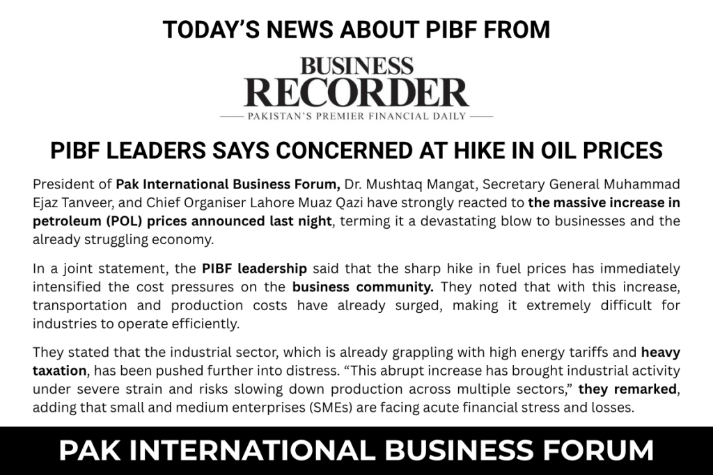 PIBF leaders says concerned at hike in oil prices